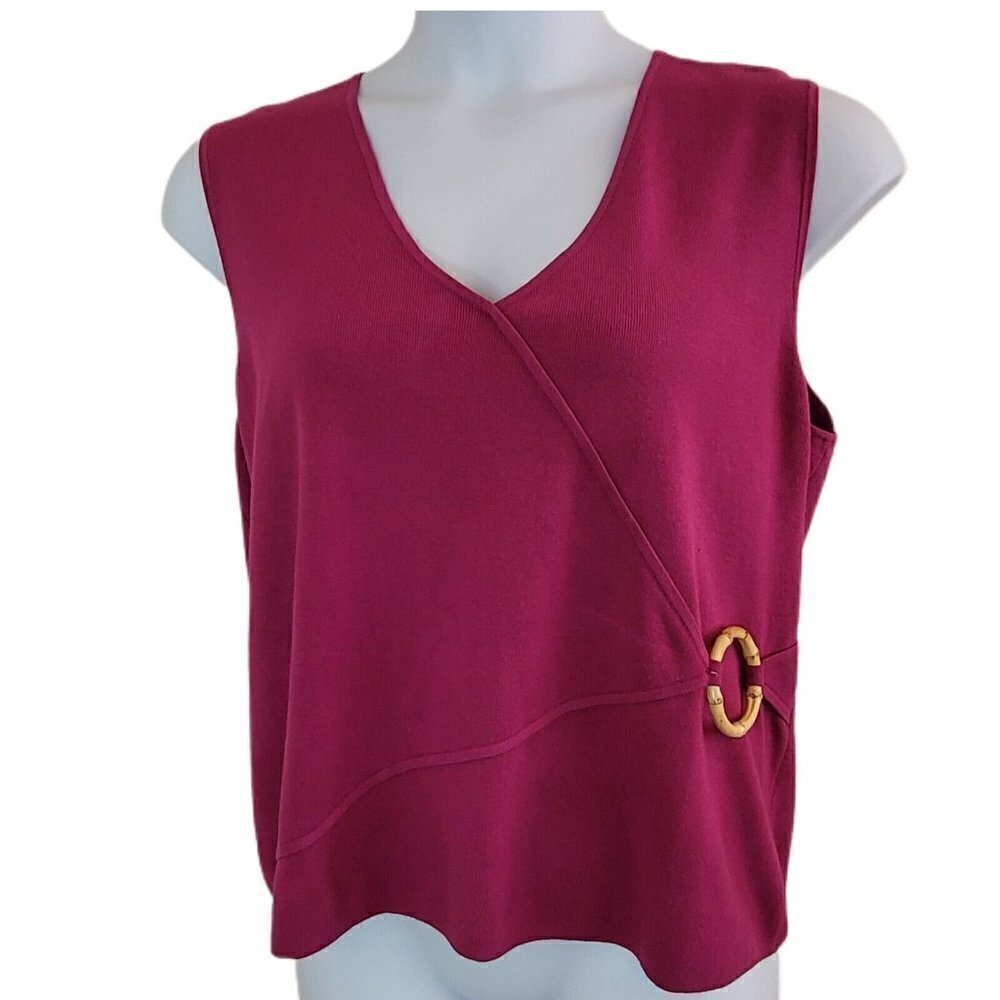 Spenser Jeremy Woman Pink Knit V-Neck Sleeveless Tank w/ Bamboo Accent Size 2X